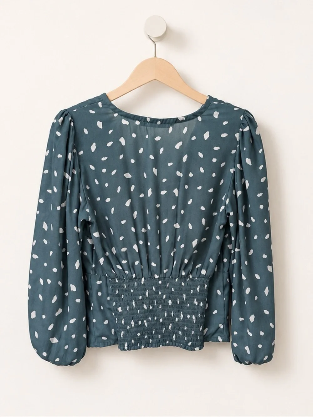 Abercrombie & Fitch Teal V-Neck Dot Print Blouse